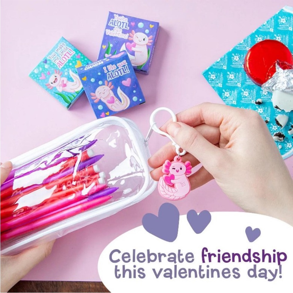 NEW in BOX Axolotl Charm Valentines x 28 Mini Boxes of Axolotl Charms - Picture 10 of 12